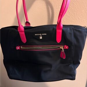 Michael Kors Black Tote with Pink Accents